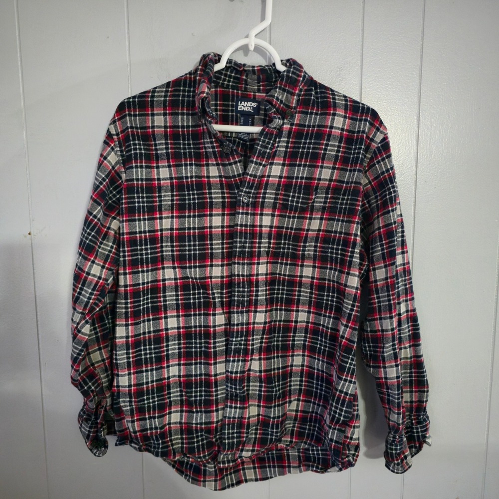 Lands End Flannel Shirt Mens‎ Medium Red Black White Plaid Button Down